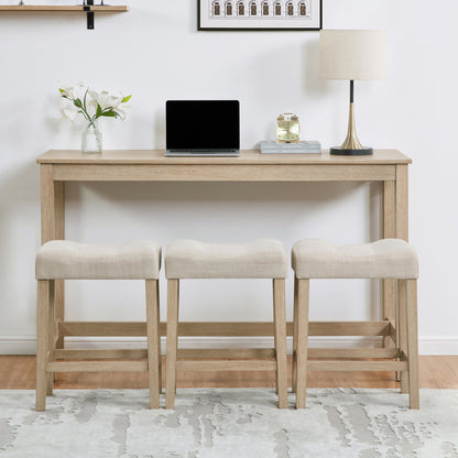 4 Piece Bar Table Set with Power Outlet,Bar Table Set with Chairs,Sofa Bar Table with Stools,Behind Couch Table with 3 Padded Stools for Living Room,Dining room, Light Oak - 1st Choice Furniture Direct