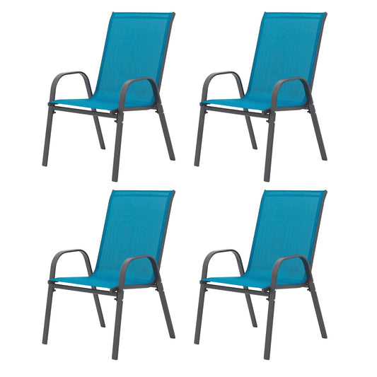 4 Piece Patio Chairs, Outdoor Camping Chairs with Breathable Textilene Fabric, Set of 2 Garden Chairs with Armrest High Backrest for Garden Patio Pool Beach Yard Space Saving ( Blue) - 1st Choice Furniture Direct