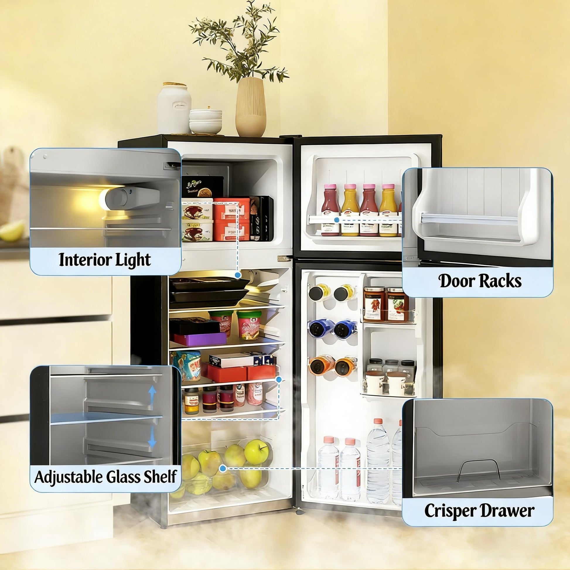 4.0 Cu. Ft. Compact Refrigerator with Freezer | Black Mini Fridge - 1st Choice Furniture Direct