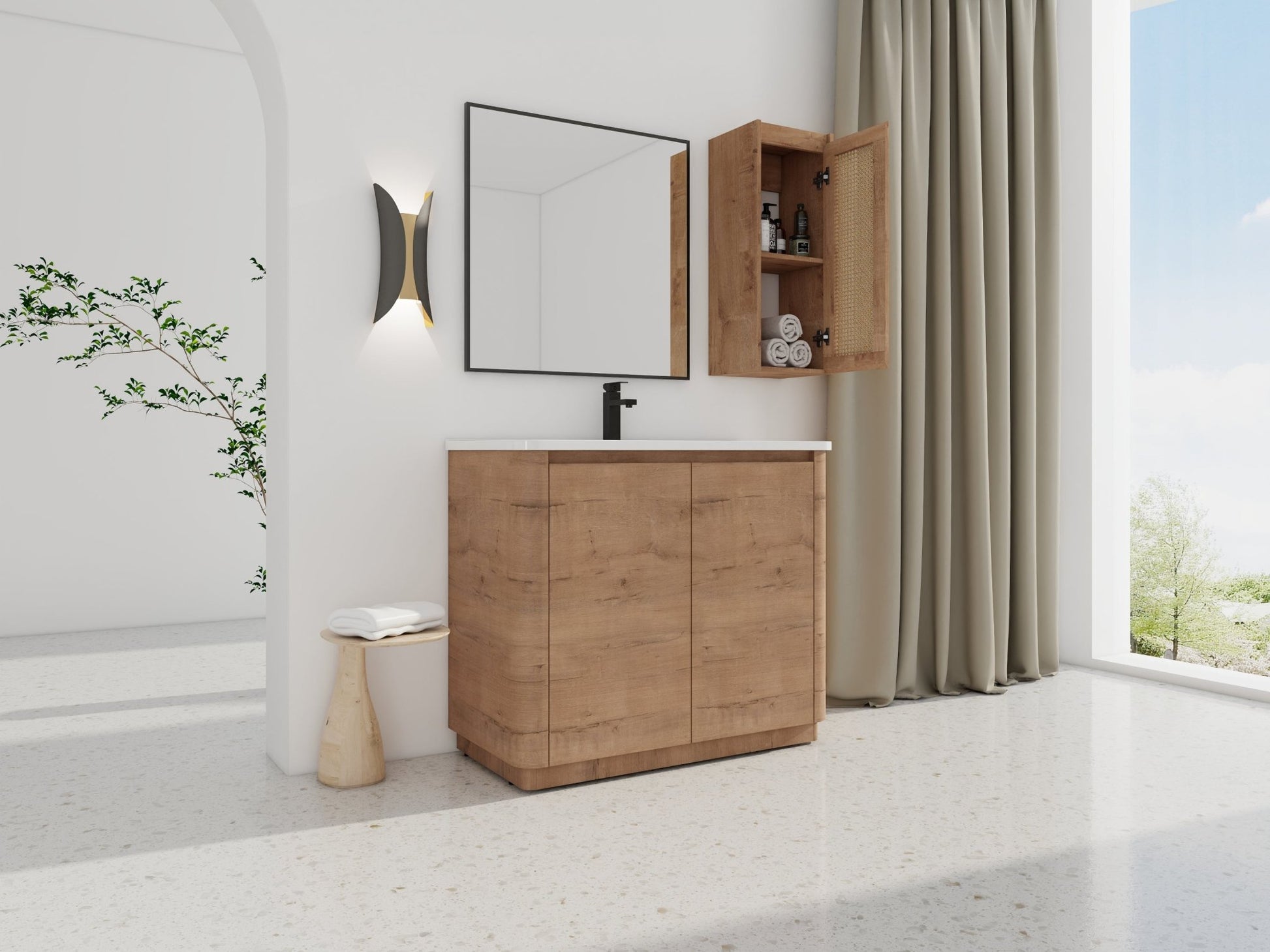 40'' Freestanding Bathroom Vanity with Ceramic Sink & 2 - Soft - Close Door and Side Cabinet, KD - Packing, Plywood - 1st Choice Furniture Direct