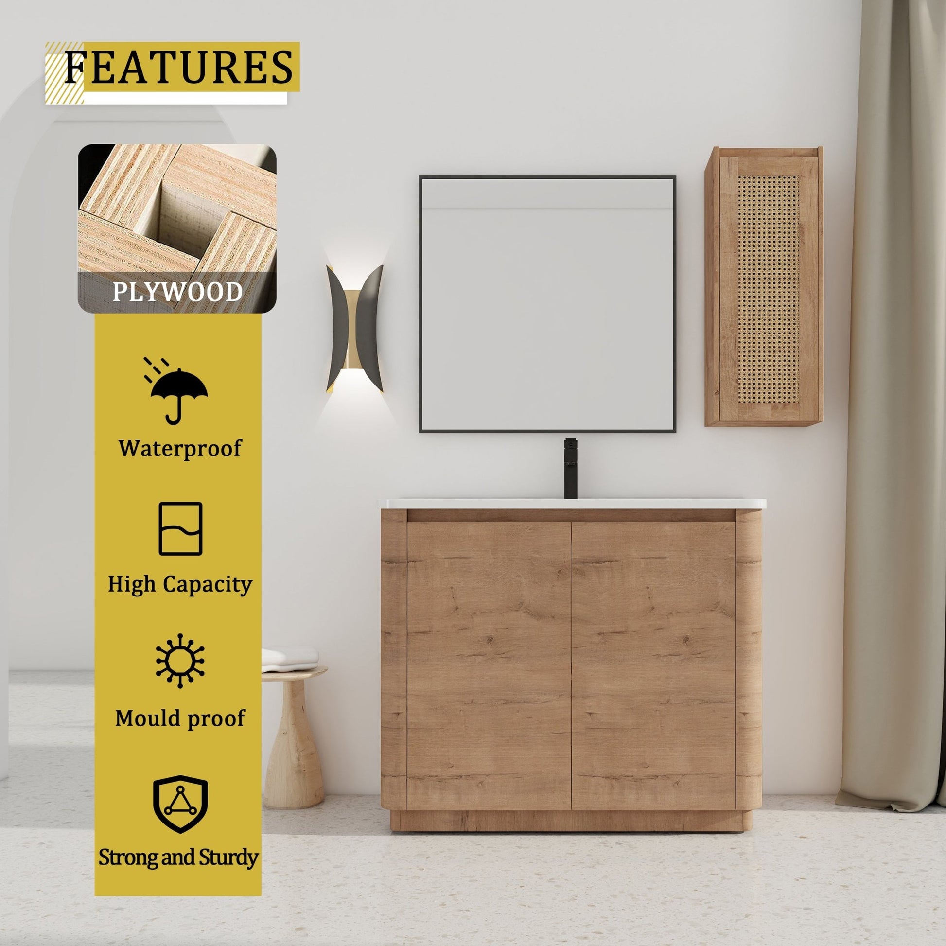 40'' Freestanding Bathroom Vanity with Ceramic Sink & 2 - Soft - Close Door and Side Cabinet, KD - Packing, Plywood - 1st Choice Furniture Direct