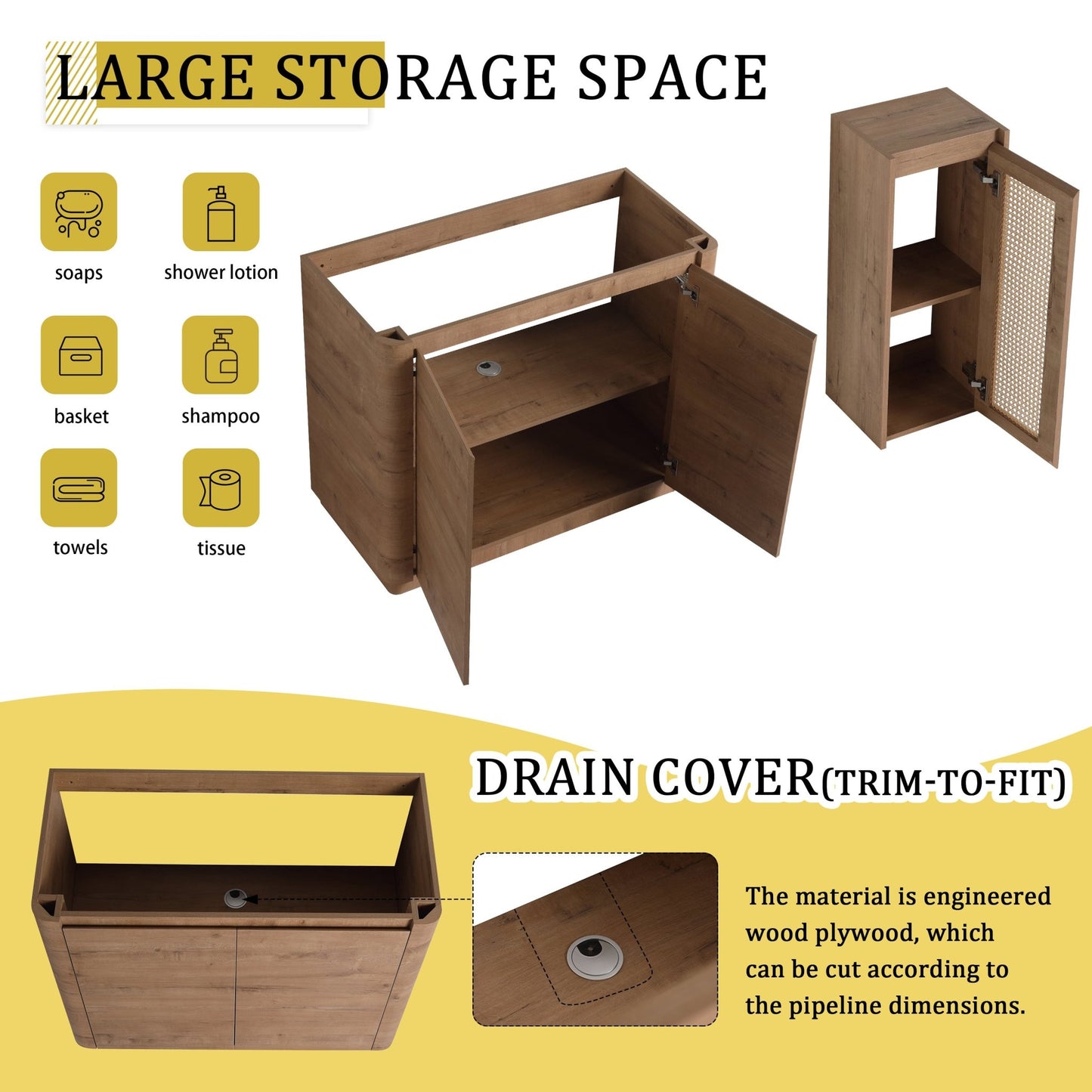 40'' Freestanding Bathroom Vanity with Ceramic Sink & 2 - Soft - Close Door and Side Cabinet, KD - Packing, Plywood - 1st Choice Furniture Direct