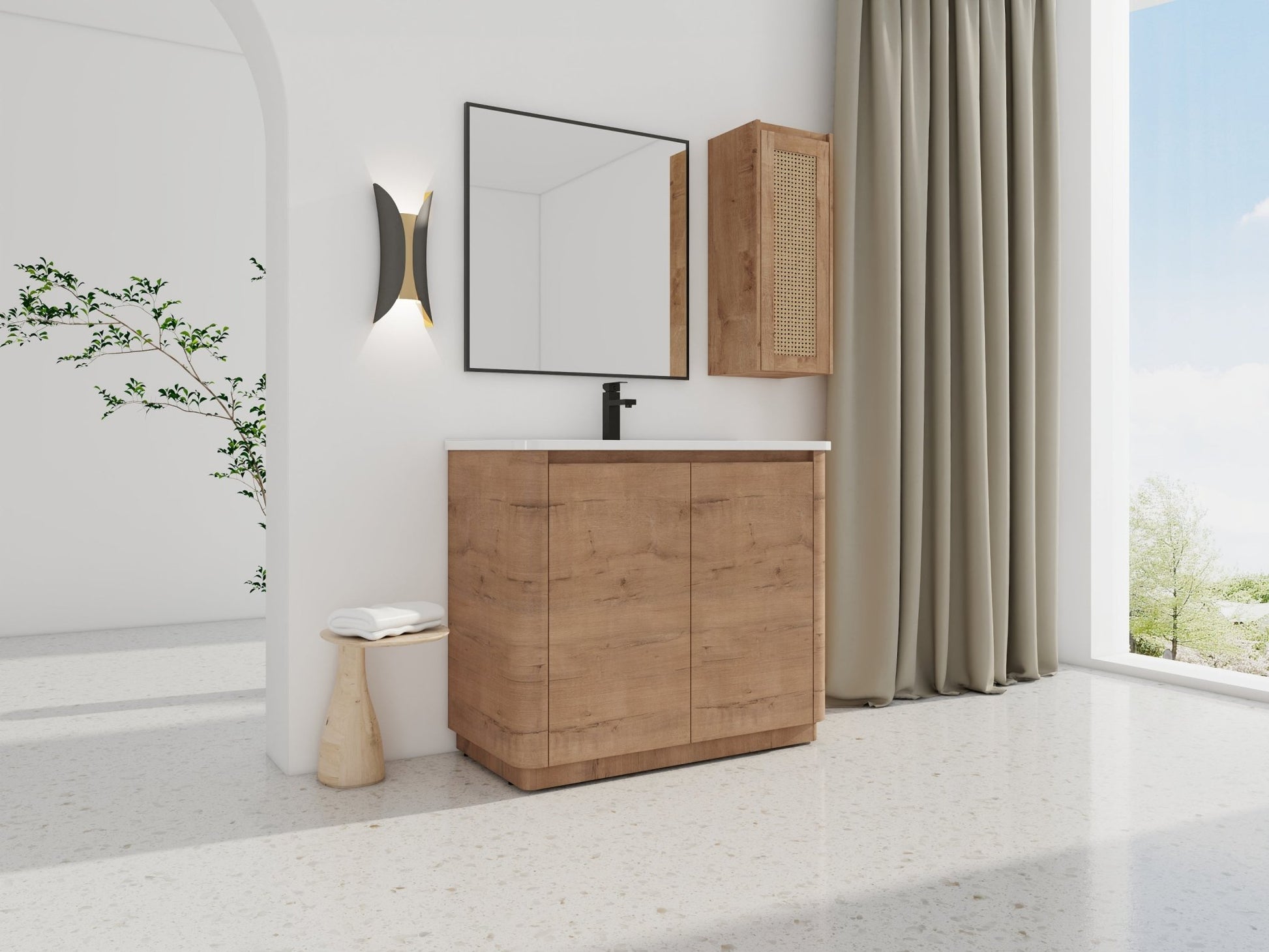 40'' Freestanding Bathroom Vanity with Ceramic Sink & 2 - Soft - Close Door and Side Cabinet, KD - Packing, Plywood - 1st Choice Furniture Direct