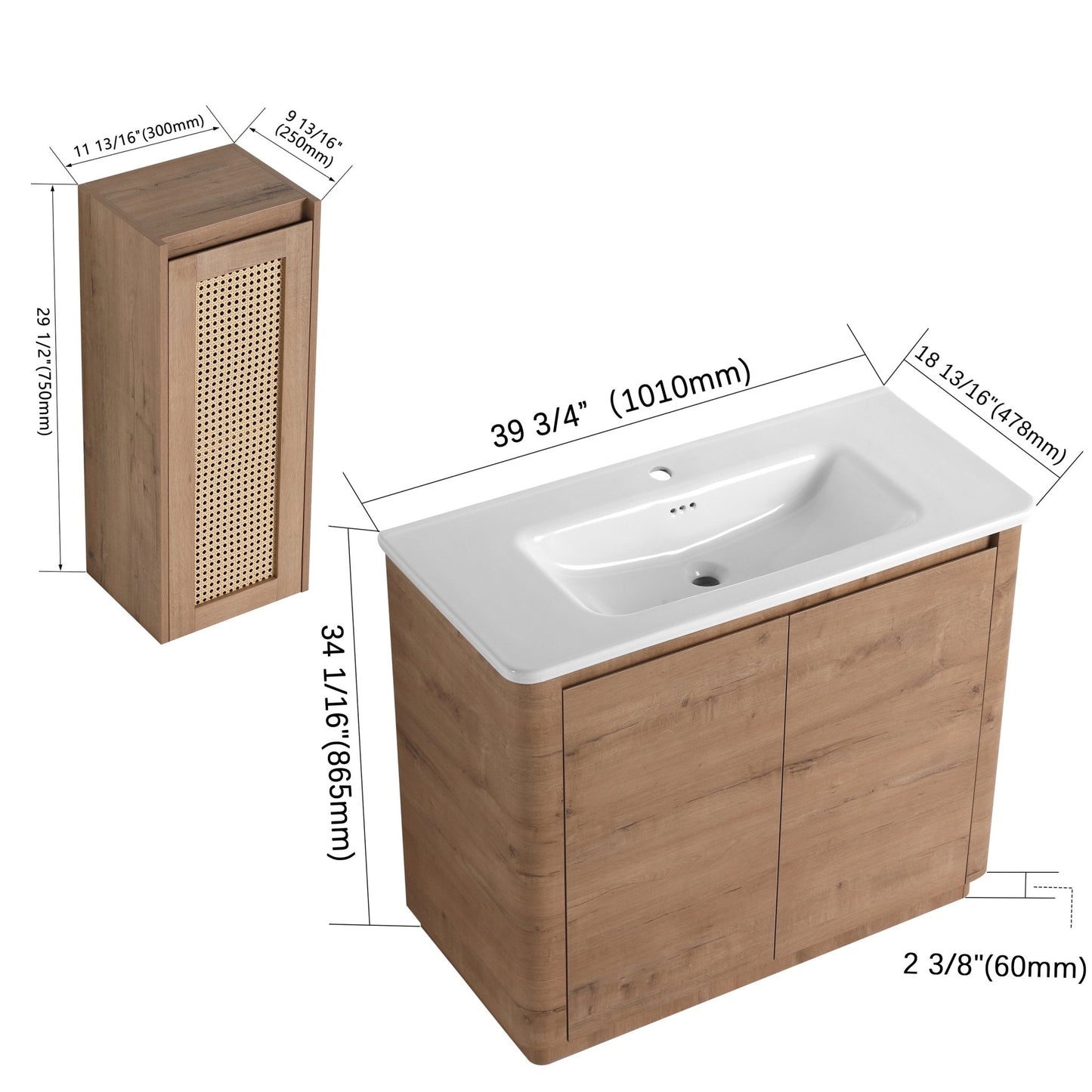 40'' Freestanding Bathroom Vanity with Ceramic Sink & 2 - Soft - Close Door and Side Cabinet, KD - Packing, Plywood - 1st Choice Furniture Direct
