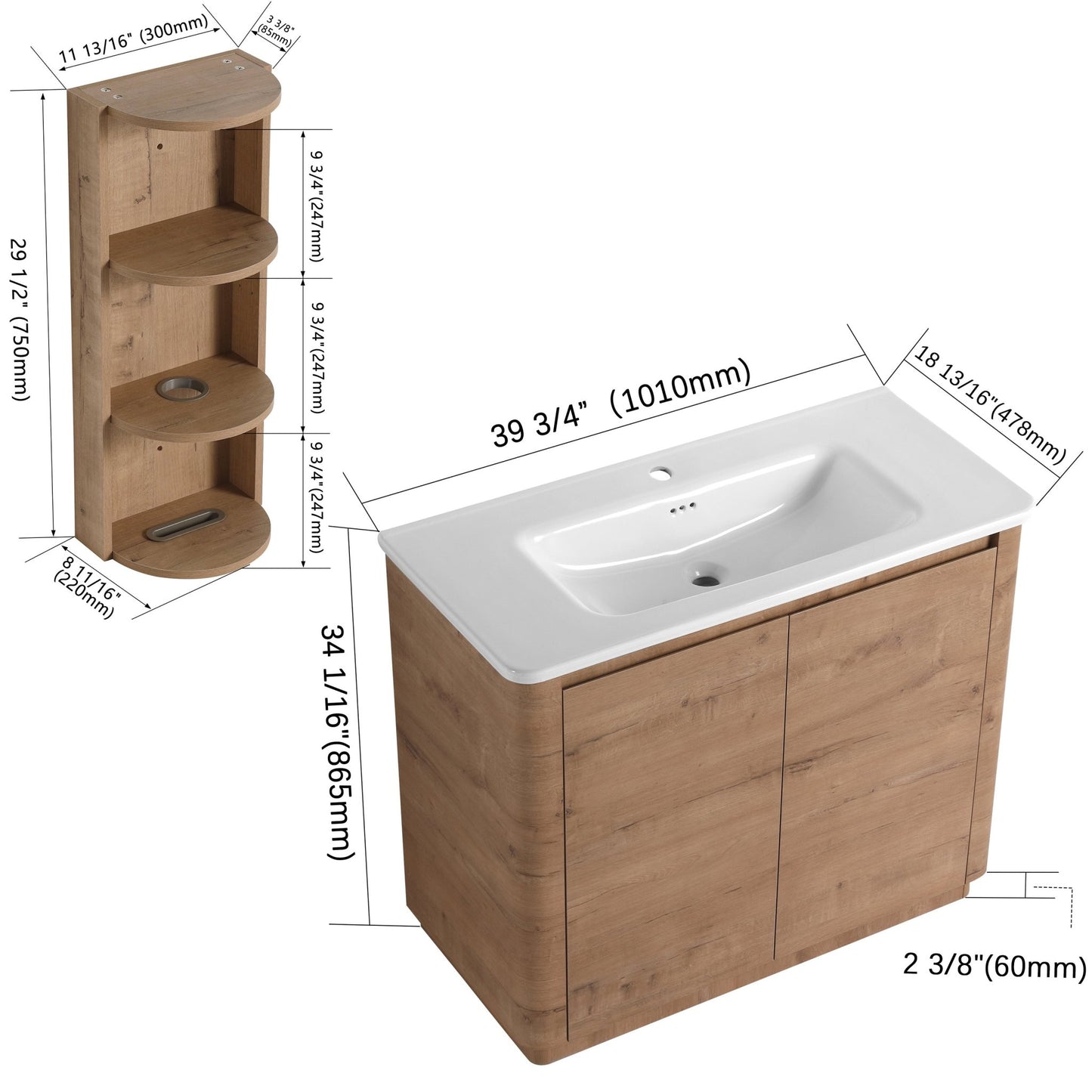40'' Freestanding Bathroom Vanity with Ceramic Sink & 2 - Soft - Close Door and Storage Rack, KD - Packing, Plywood - 1st Choice Furniture Direct
