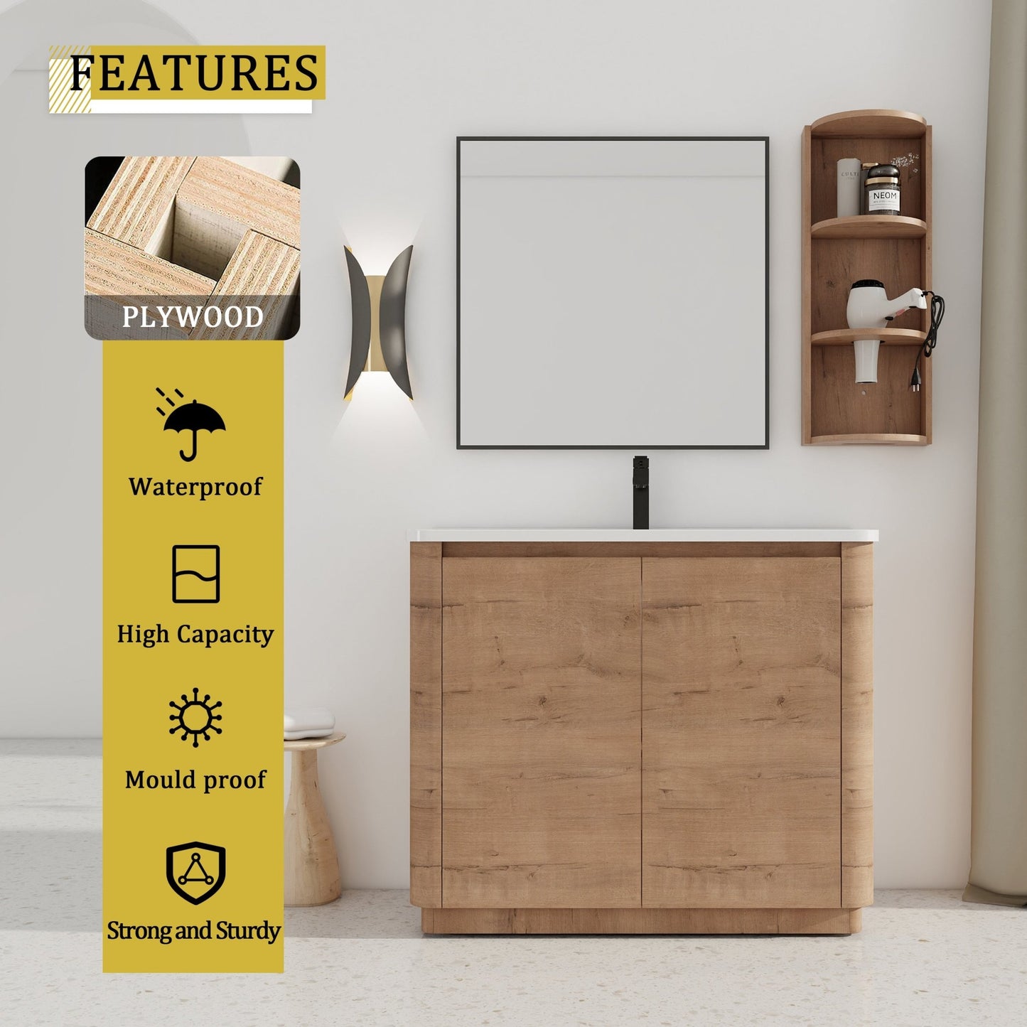 40'' Freestanding Bathroom Vanity with Ceramic Sink & 2 - Soft - Close Door and Storage Rack, KD - Packing, Plywood - 1st Choice Furniture Direct