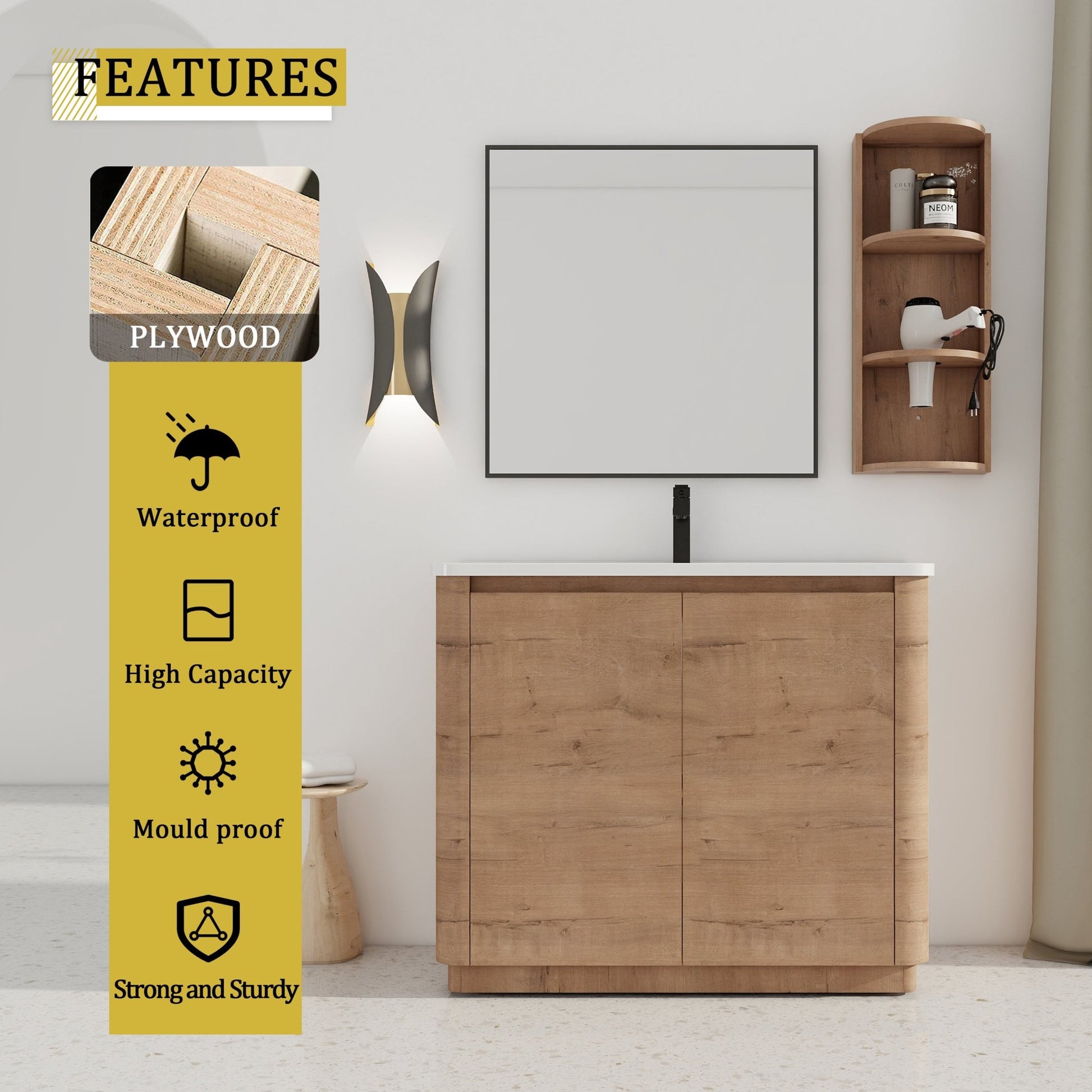 40'' Freestanding Bathroom Vanity with Ceramic Sink & 2 - Soft - Close Door and Storage Rack, KD - Packing, Plywood - 1st Choice Furniture Direct