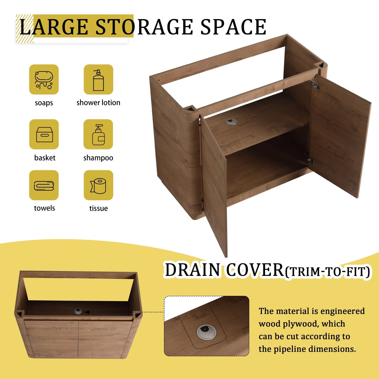40'' Freestanding Bathroom Vanity with White Ceramic Sink & 2 - Soft - Close Door, KD - Packing, Plywood - 1st Choice Furniture Direct