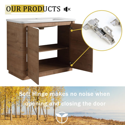 40'' Freestanding Bathroom Vanity with White Ceramic Sink & 2 - Soft - Close Door, KD - Packing, Plywood - 1st Choice Furniture Direct