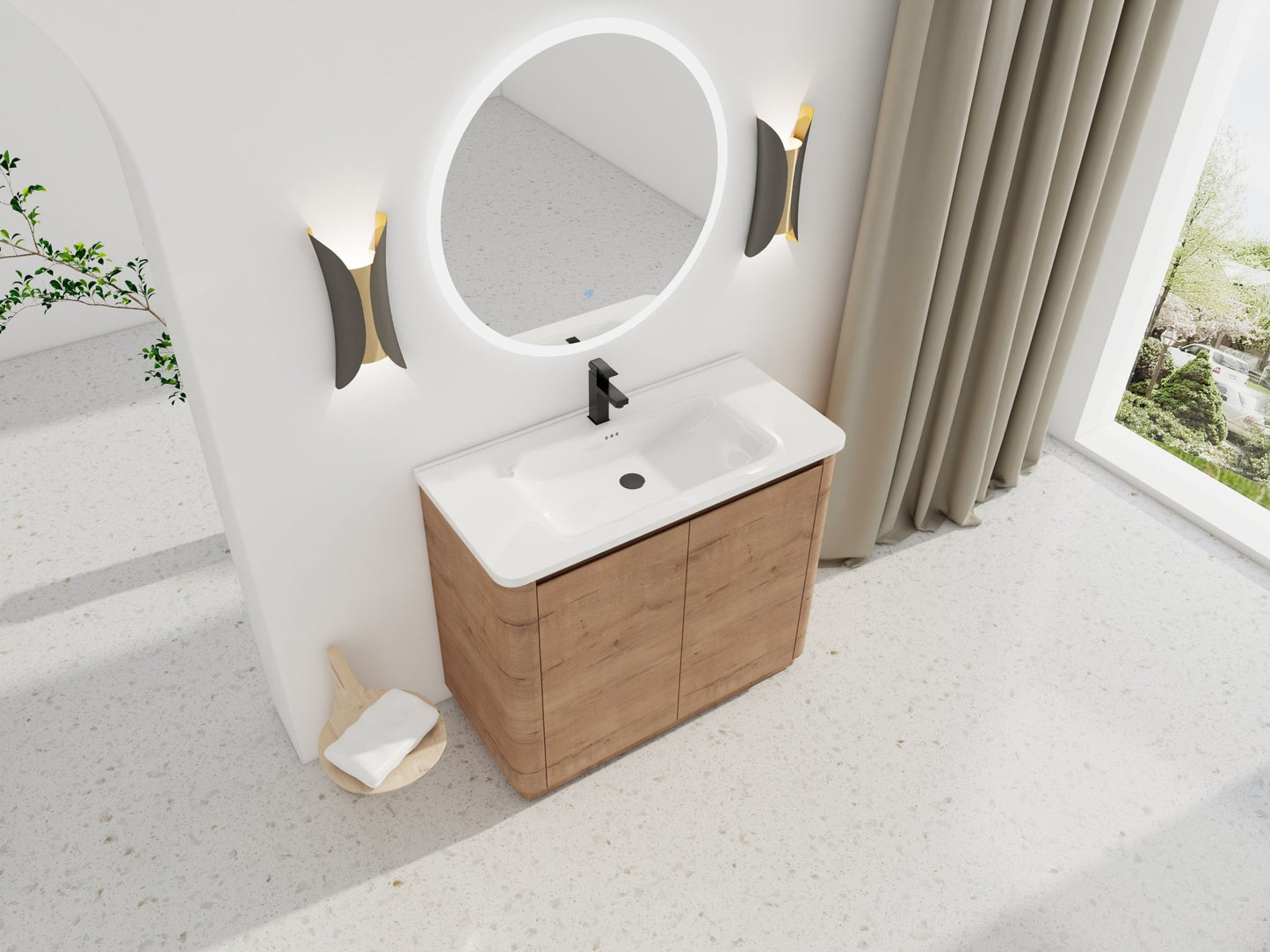 40'' Freestanding Bathroom Vanity with White Ceramic Sink & 2 - Soft - Close Door, KD - Packing, Plywood - 1st Choice Furniture Direct