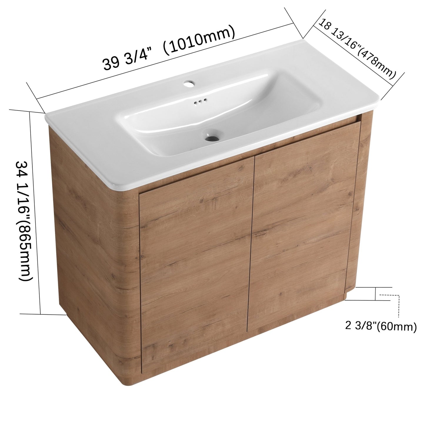 40'' Freestanding Bathroom Vanity with White Ceramic Sink & 2 - Soft - Close Door, KD - Packing, Plywood - 1st Choice Furniture Direct