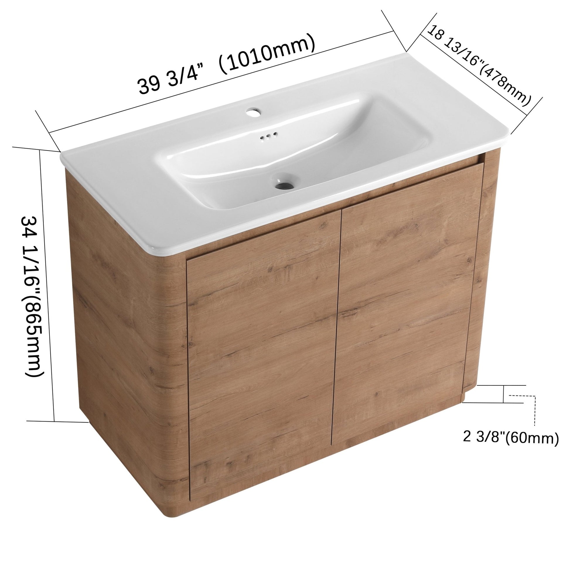 40'' Freestanding Bathroom Vanity with White Ceramic Sink & 2 - Soft - Close Door, KD - Packing, Plywood - 1st Choice Furniture Direct