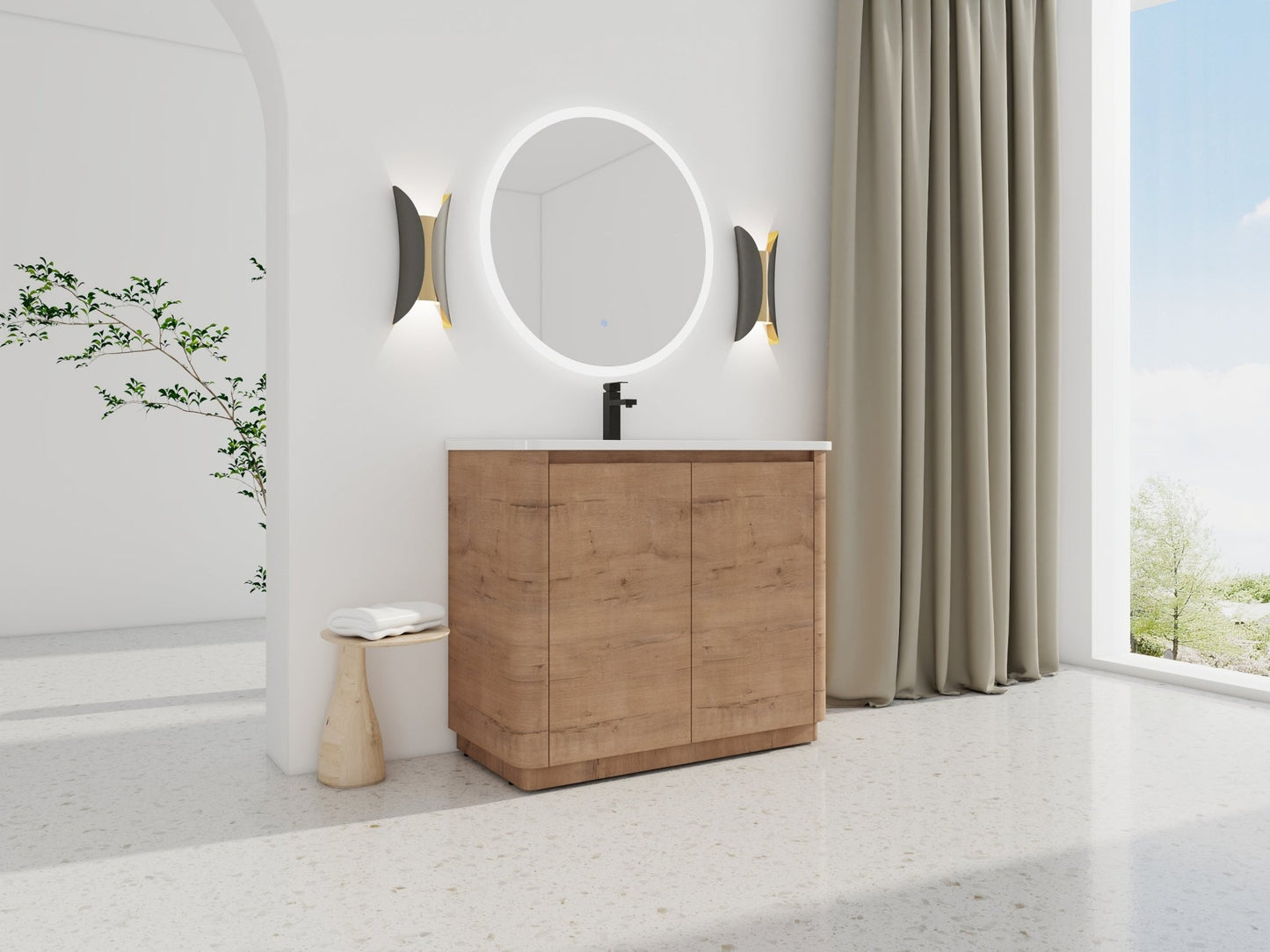 40'' Freestanding Bathroom Vanity with White Ceramic Sink & 2 - Soft - Close Door, KD - Packing, Plywood - 1st Choice Furniture Direct