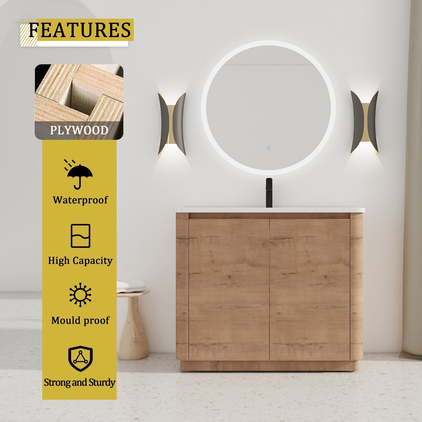 40'' Freestanding Bathroom Vanity with White Ceramic Sink & 2 - Soft - Close Door, KD - Packing, Plywood - 1st Choice Furniture Direct