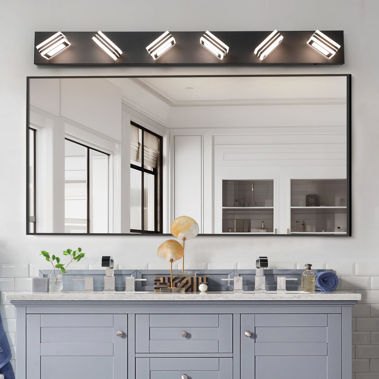 40' Modern 6 - Light LED Vanity Light - Sleek Bathroom Wall Fixture, Iron & Acrylic, Dimmable & Energy - Efficient, Ideal for Mirror Lighting - 1st Choice Furniture Direct