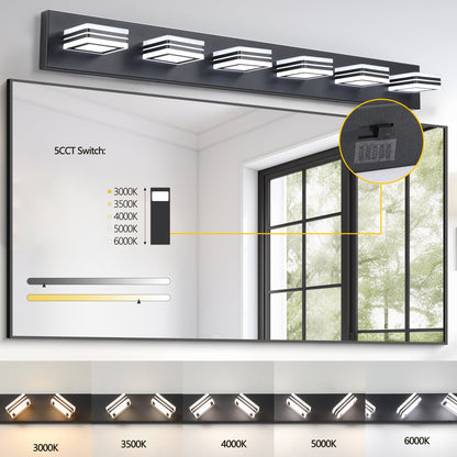40' Modern 6 - Light LED Vanity Light - Sleek Bathroom Wall Fixture, Iron & Acrylic, Dimmable & Energy - Efficient, Ideal for Mirror Lighting - 1st Choice Furniture Direct
