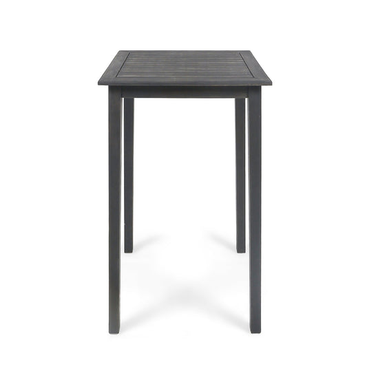 40' Outdoor Minimalist Acacia Wood Square Bar Table, Dark Gray Finish - 1st Choice Furniture Direct