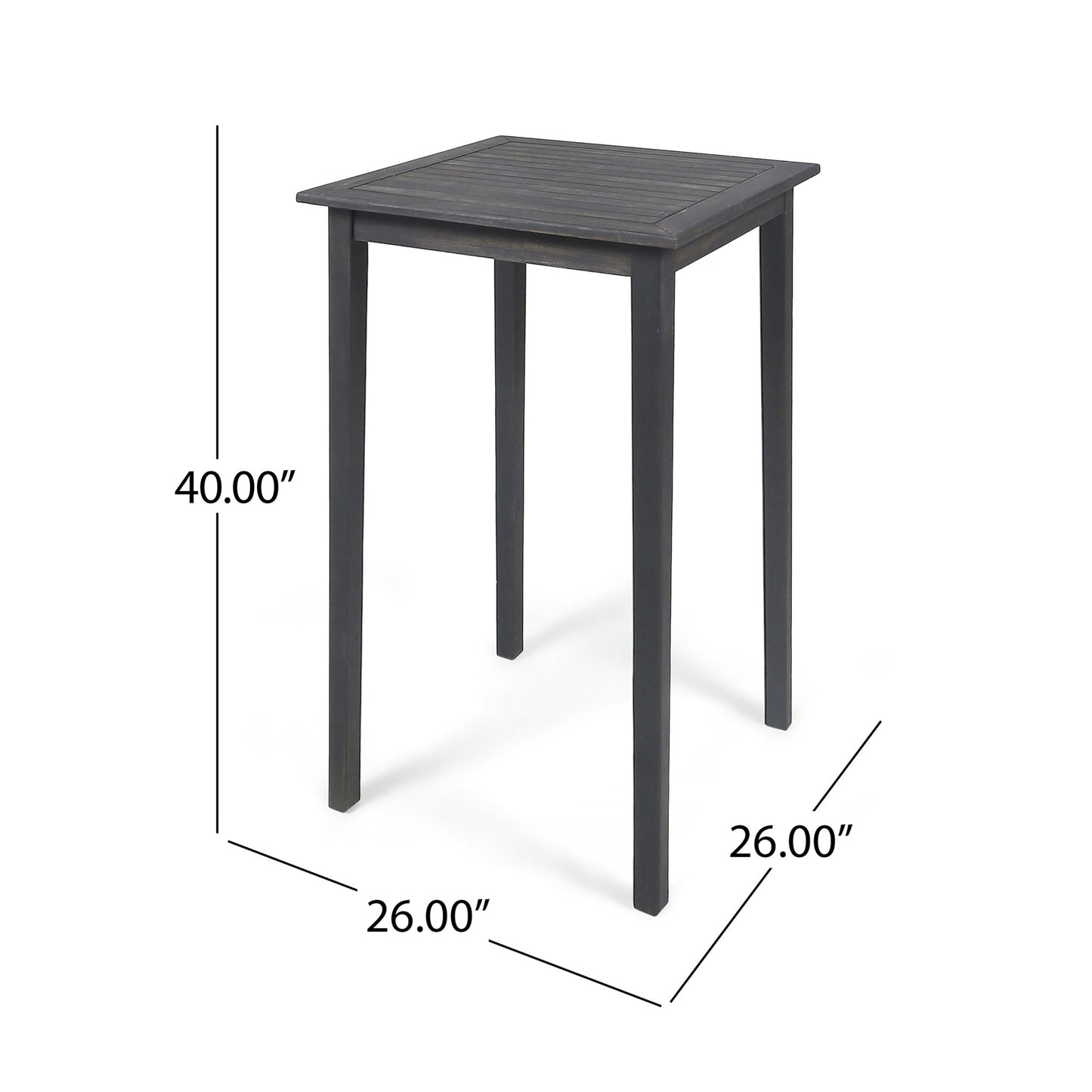 40' Outdoor Minimalist Acacia Wood Square Bar Table, Dark Gray Finish - 1st Choice Furniture Direct