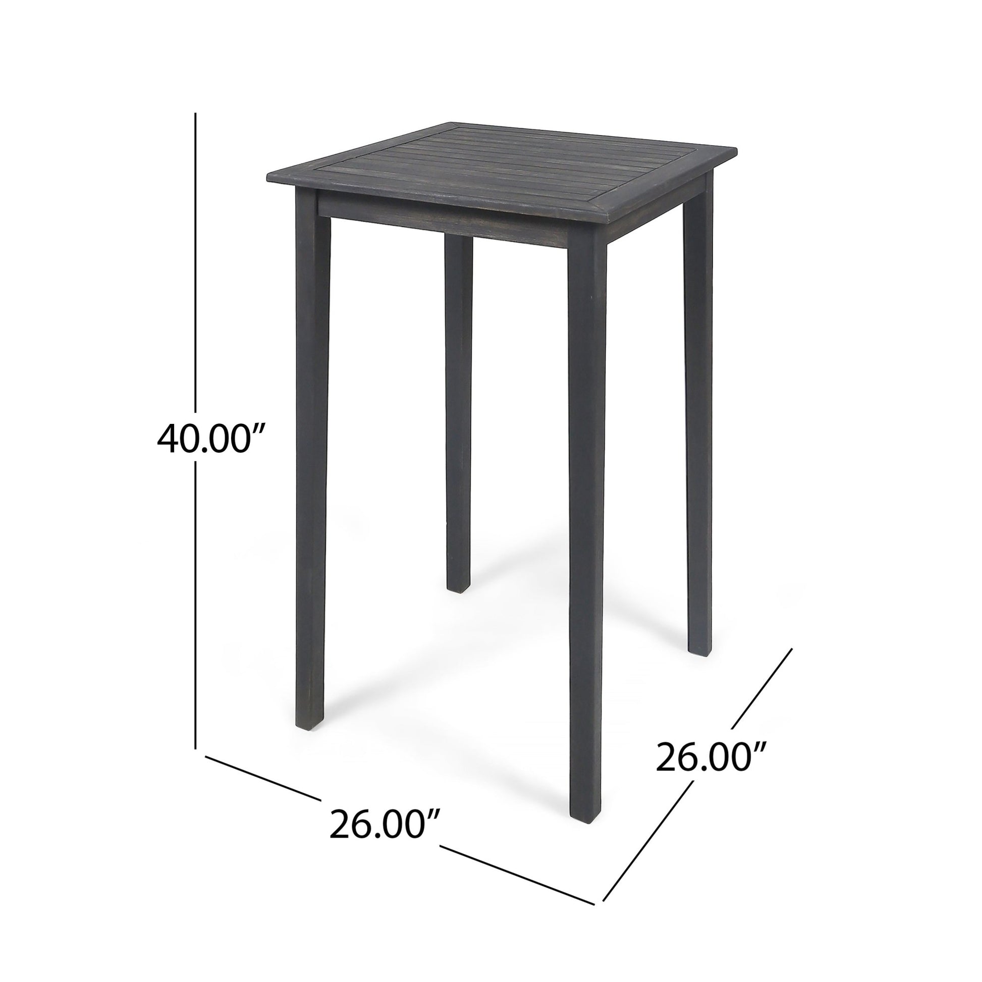 40' Outdoor Minimalist Acacia Wood Square Bar Table, Dark Gray Finish - 1st Choice Furniture Direct