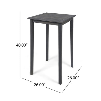 40' Outdoor Minimalist Acacia Wood Square Bar Table, Dark Gray Finish - 1st Choice Furniture Direct