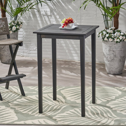 40' Outdoor Minimalist Acacia Wood Square Bar Table, Dark Gray Finish - 1st Choice Furniture Direct