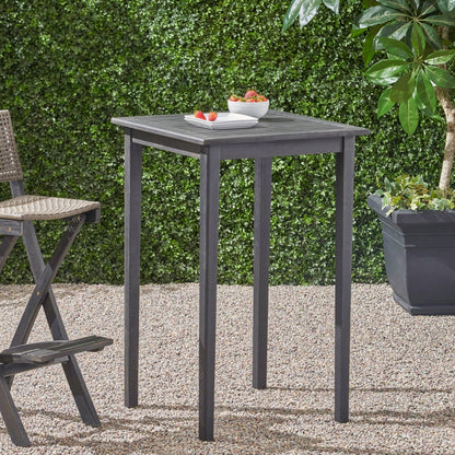 40' Outdoor Minimalist Acacia Wood Square Bar Table, Dark Gray Finish - 1st Choice Furniture Direct
