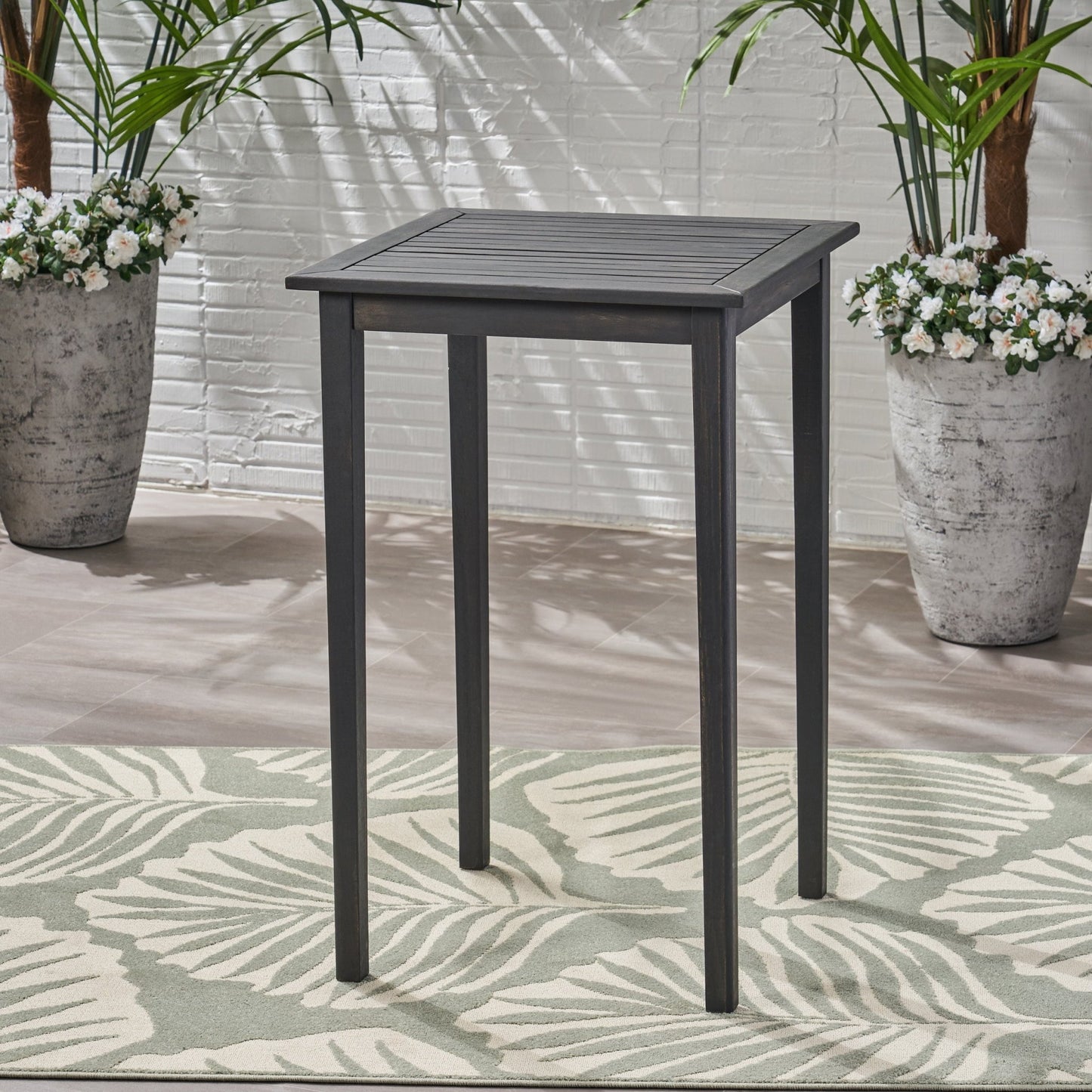 40' Outdoor Minimalist Acacia Wood Square Bar Table, Dark Gray Finish - 1st Choice Furniture Direct