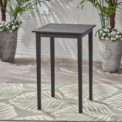 40' Outdoor Minimalist Acacia Wood Square Bar Table, Dark Gray Finish - 1st Choice Furniture Direct
