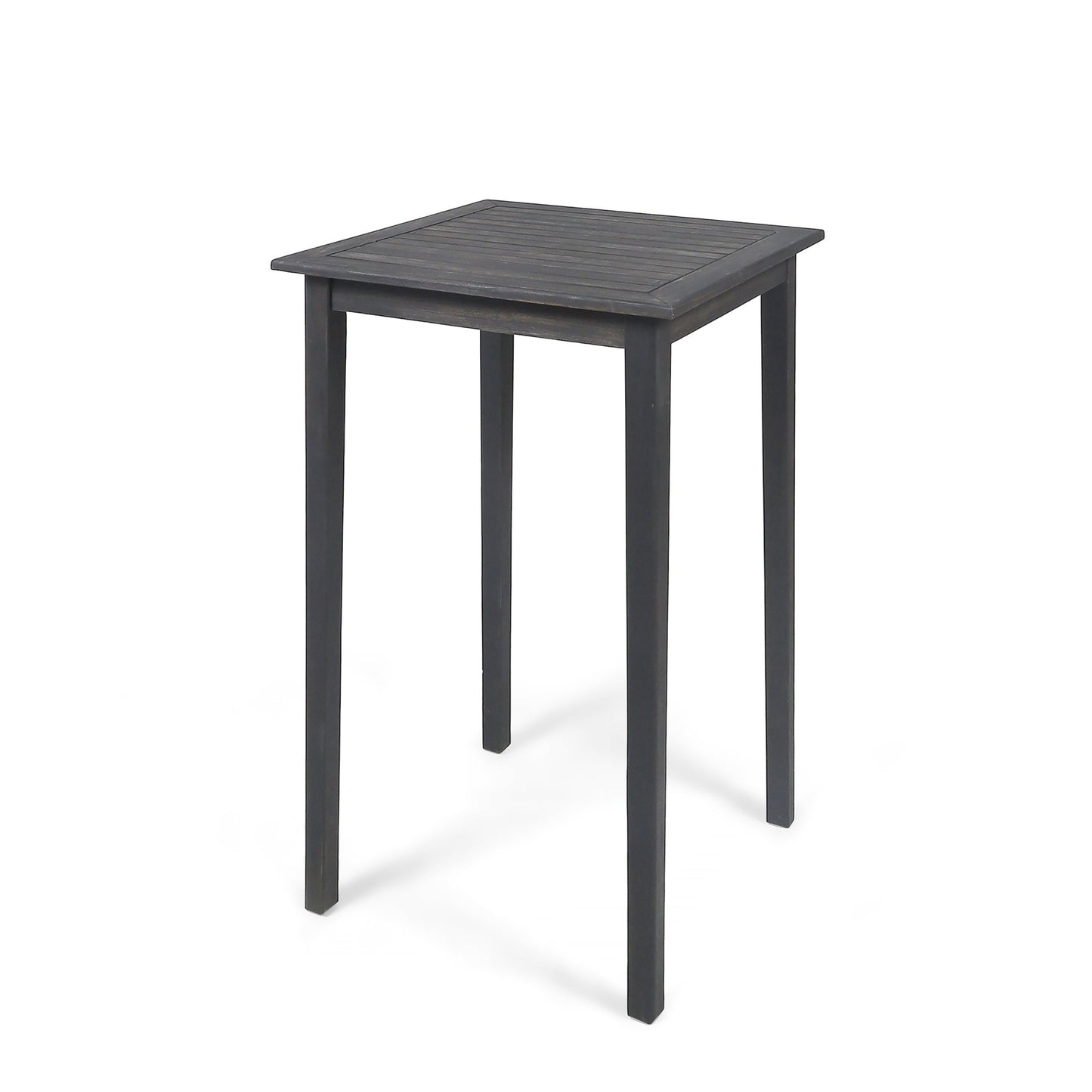 40' Outdoor Minimalist Acacia Wood Square Bar Table, Dark Gray Finish - 1st Choice Furniture Direct