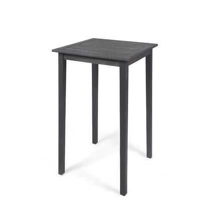 40' Outdoor Minimalist Acacia Wood Square Bar Table, Dark Gray Finish - 1st Choice Furniture Direct