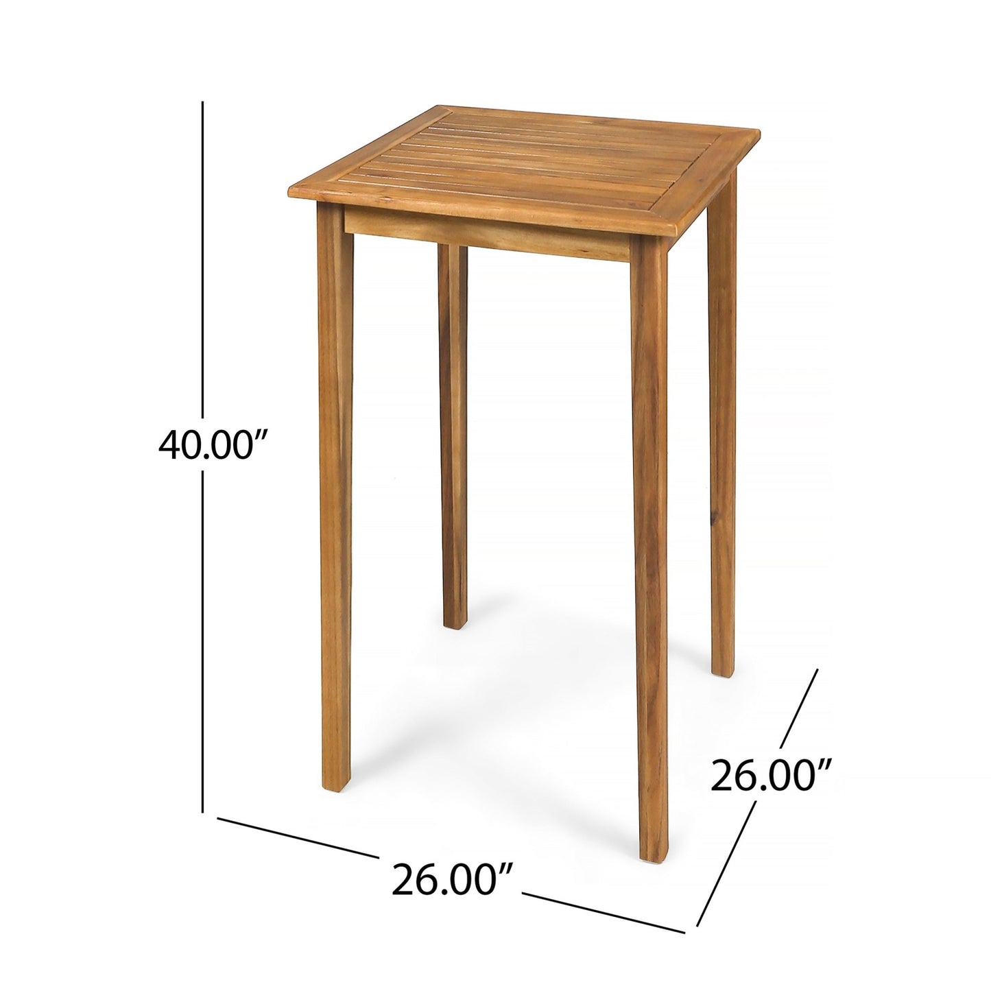 40' Outdoor Minimalist Acacia Wood Square Bar Table, Teak Finish - 1st Choice Furniture Direct