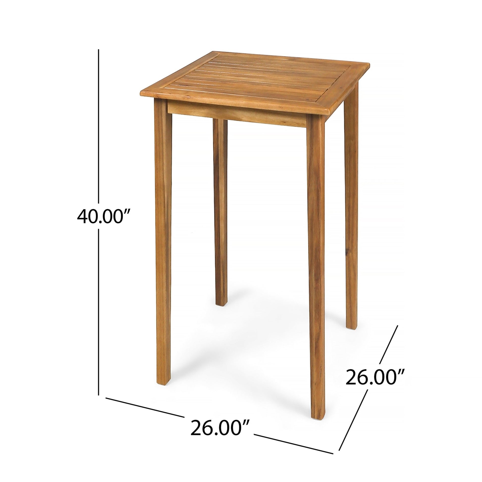 40' Outdoor Minimalist Acacia Wood Square Bar Table, Teak Finish - 1st Choice Furniture Direct
