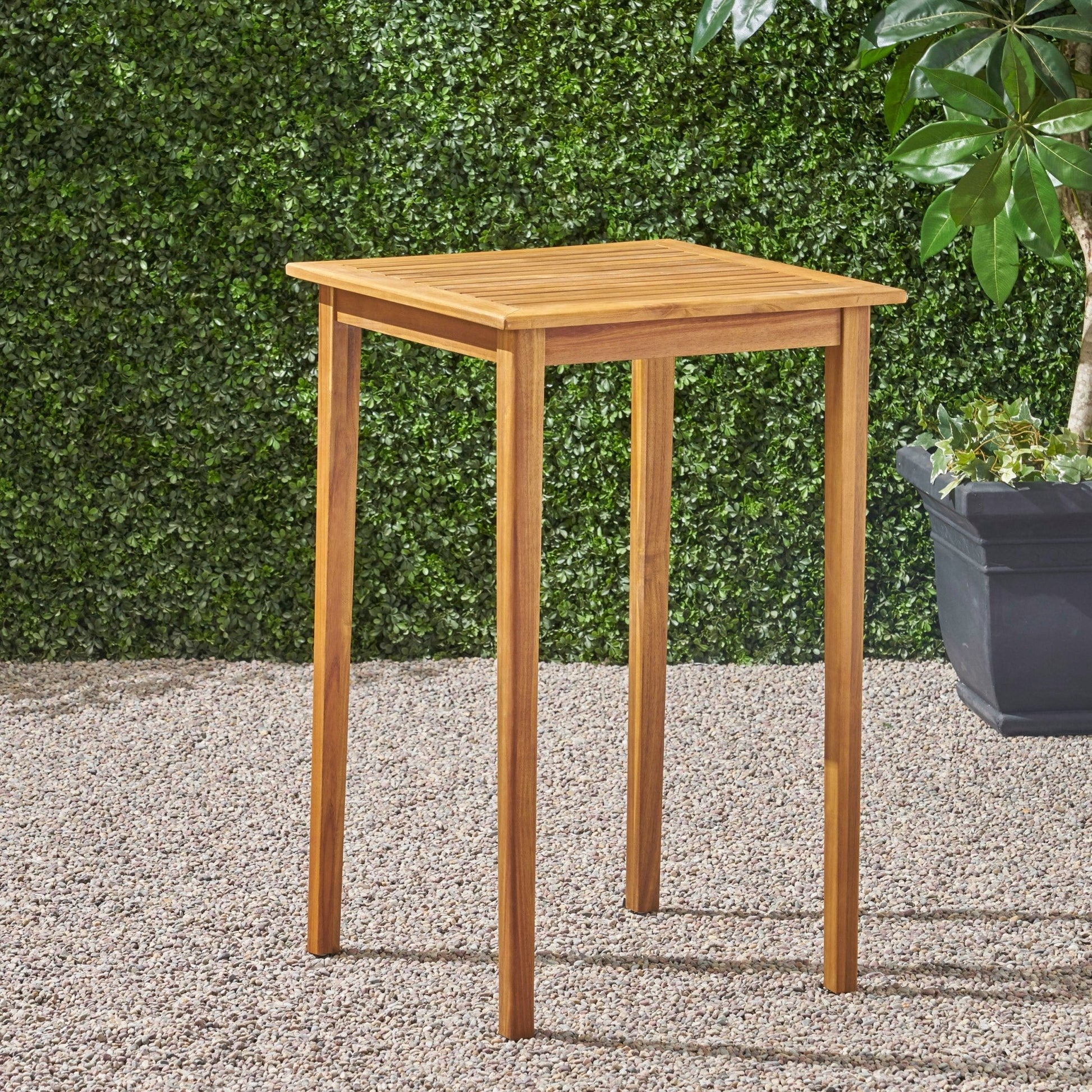 40' Outdoor Minimalist Acacia Wood Square Bar Table, Teak Finish - 1st Choice Furniture Direct