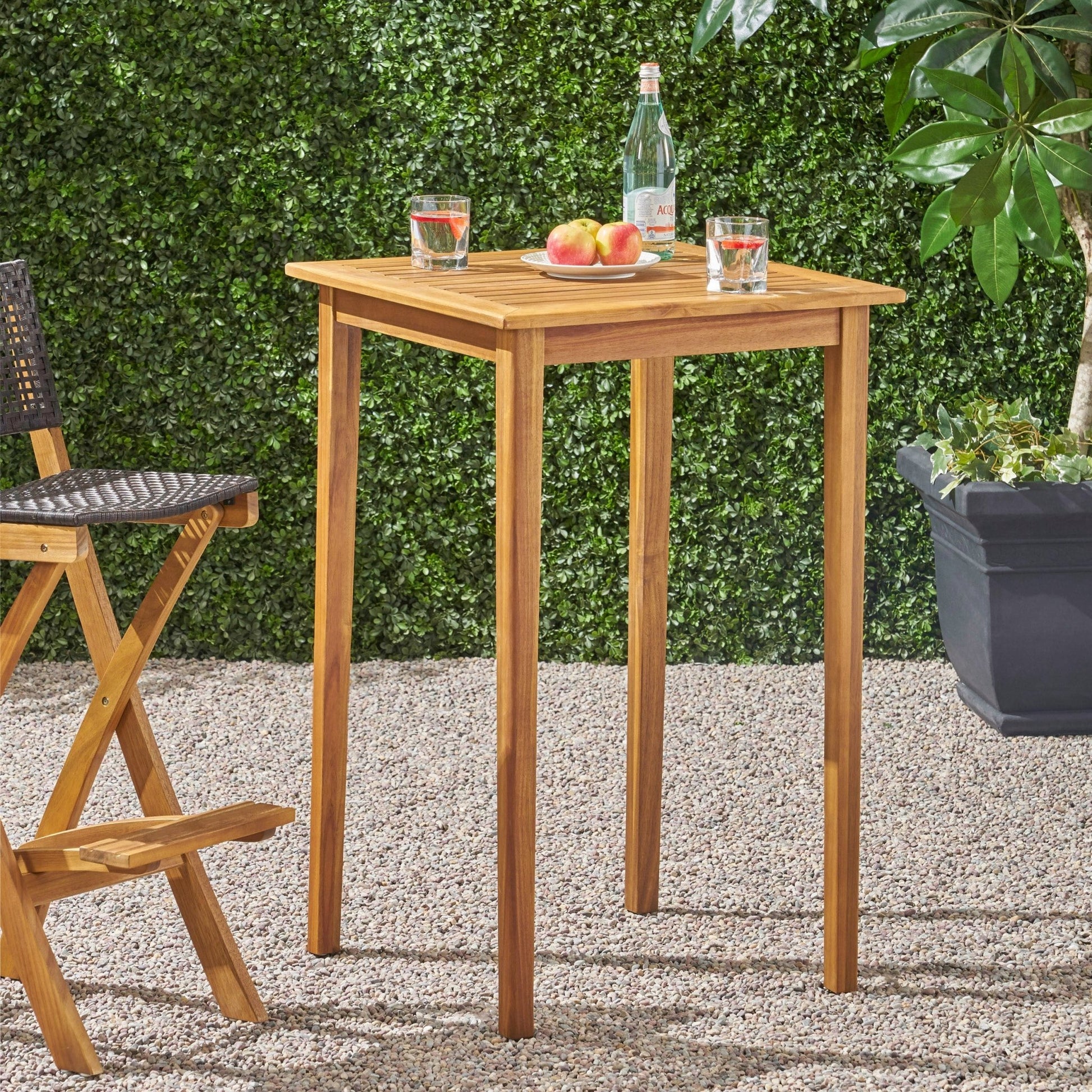 40' Outdoor Minimalist Acacia Wood Square Bar Table, Teak Finish - 1st Choice Furniture Direct