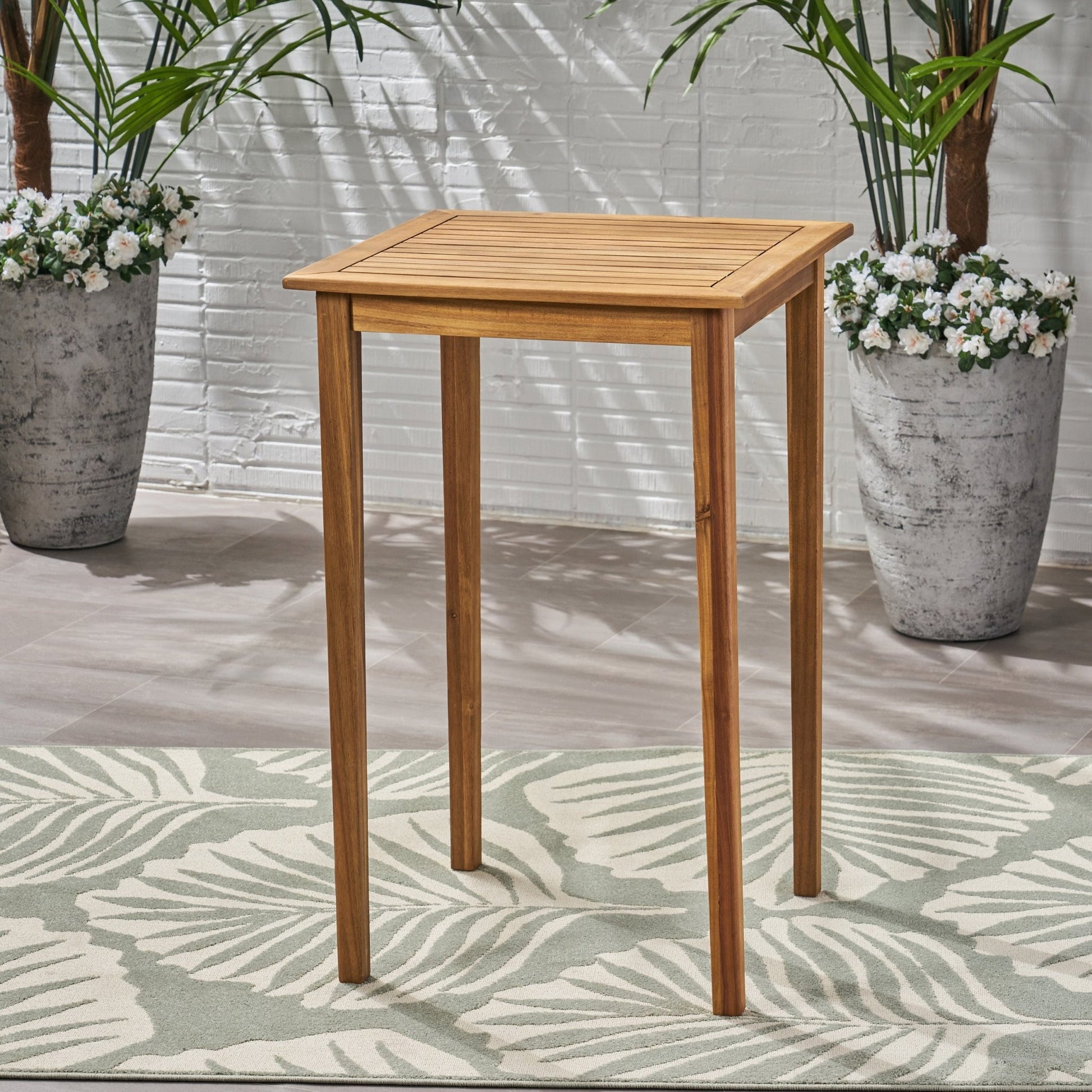 40' Outdoor Minimalist Acacia Wood Square Bar Table, Teak Finish - 1st Choice Furniture Direct