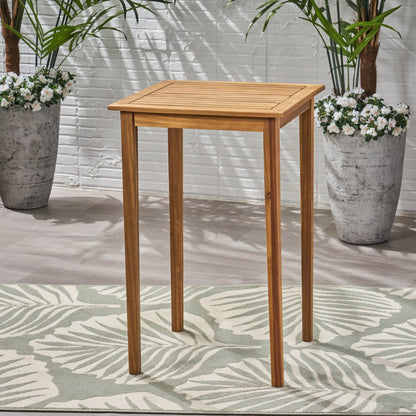 40' Outdoor Minimalist Acacia Wood Square Bar Table, Teak Finish - 1st Choice Furniture Direct