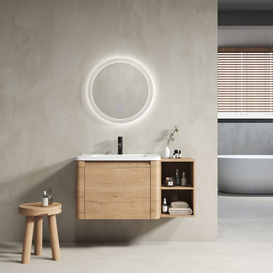 40'' Wall-Mounted Bathroom Vanity with White Ceramic Sink and Storage Shelves & 1-Soft-Close Door, KD-Packing, Plywood - 1st Choice Furniture Direct