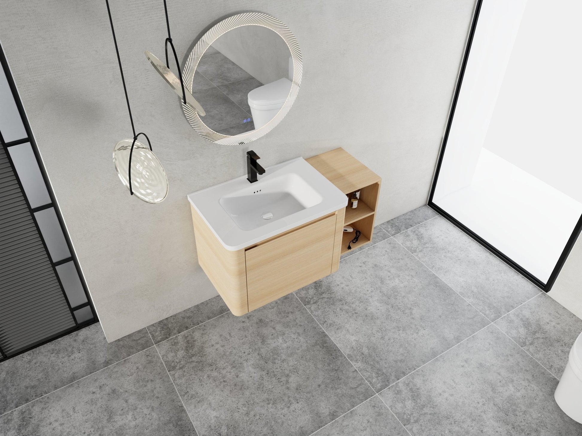 40'' Wall - Mounted Bathroom Vanity with White Ceramic Sink and Storage Shelves & 1 - Soft - Close Door, KD - Packing, Plywood, American White Oak - 1st Choice Furniture Direct