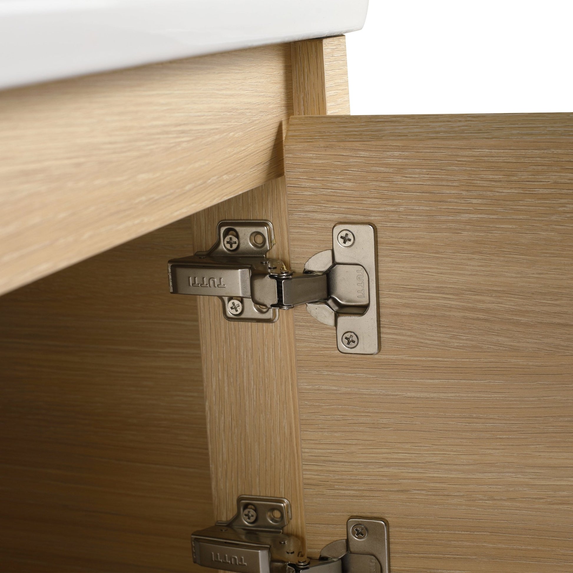 40'' Wall - Mounted Bathroom Vanity with White Ceramic Sink and Storage Shelves & 1 - Soft - Close Door, KD - Packing, Plywood, American White Oak - 1st Choice Furniture Direct