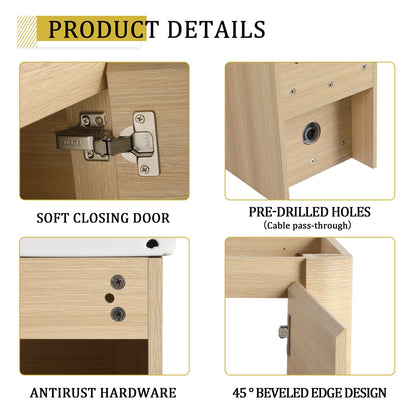 40'' Wall - Mounted Bathroom Vanity with White Ceramic Sink and Storage Shelves & 1 - Soft - Close Door, KD - Packing, Plywood, American White Oak - 1st Choice Furniture Direct