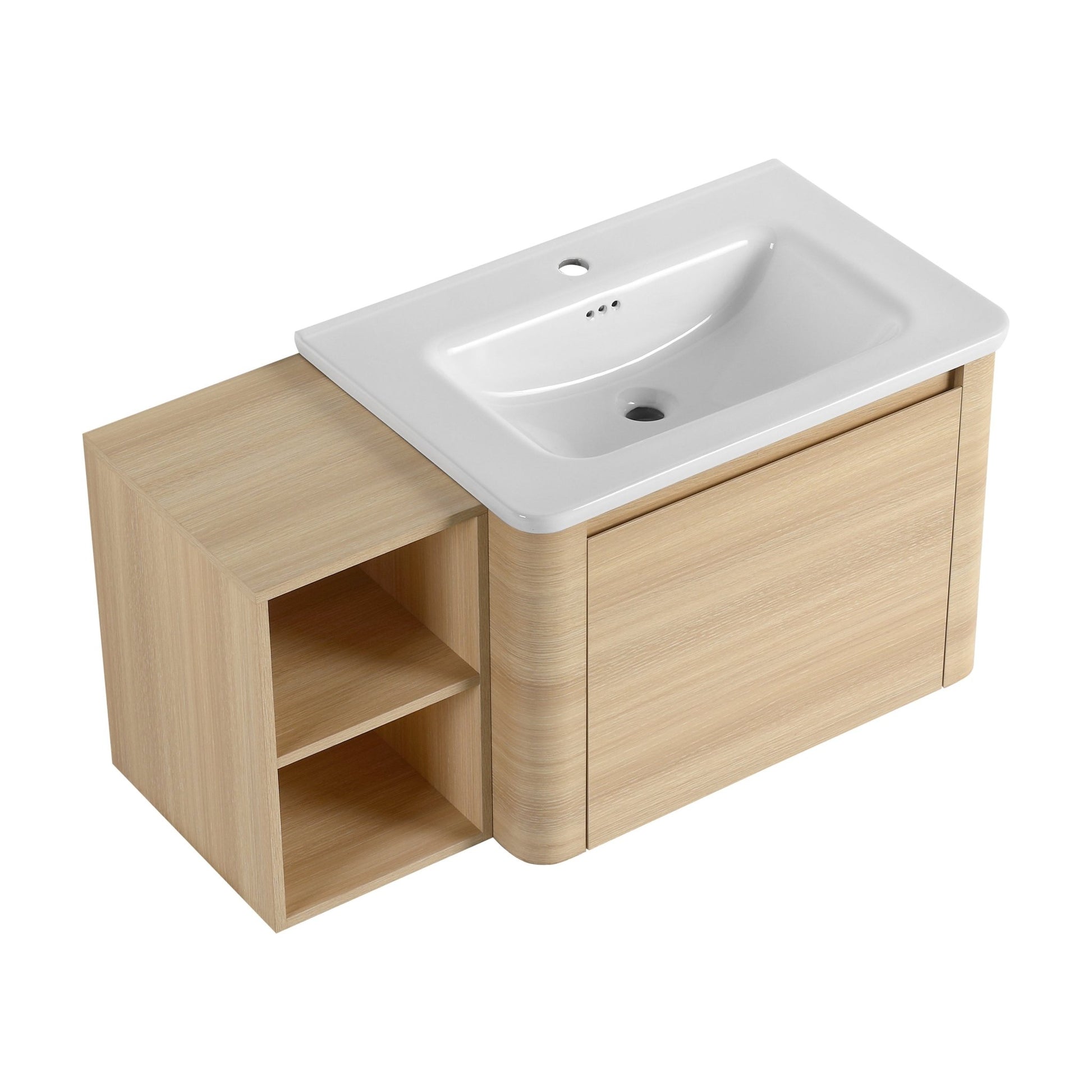 40'' Wall - Mounted Bathroom Vanity with White Ceramic Sink and Storage Shelves & 1 - Soft - Close Door, KD - Packing, Plywood, American White Oak - 1st Choice Furniture Direct