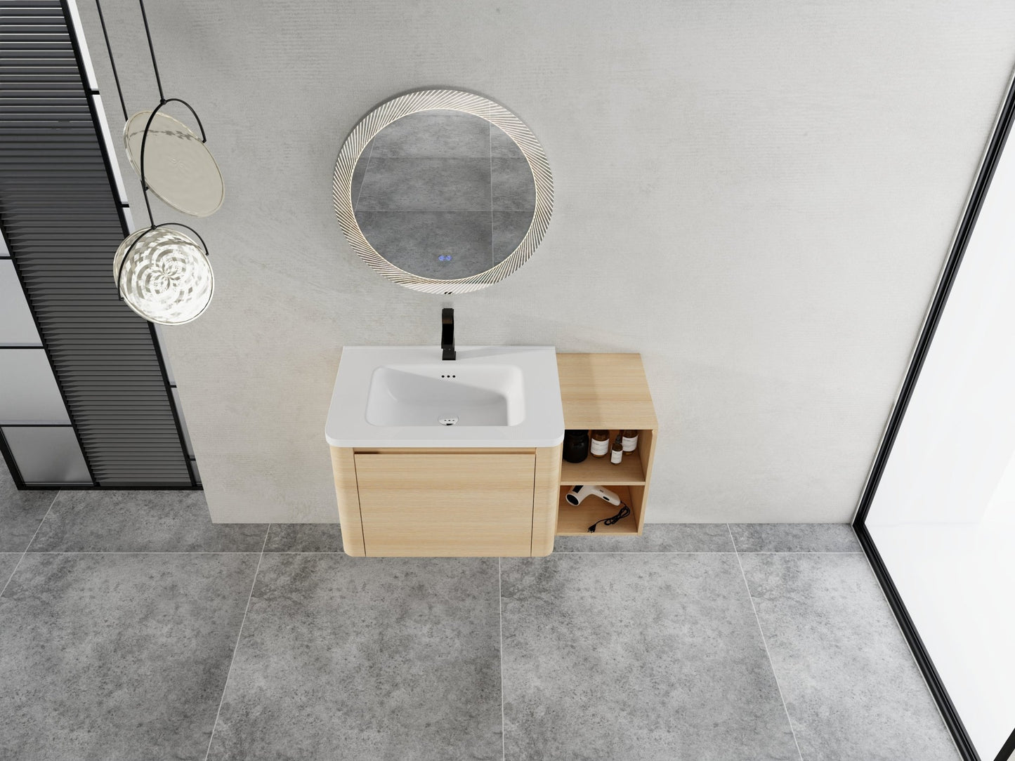 40'' Wall - Mounted Bathroom Vanity with White Ceramic Sink and Storage Shelves & 1 - Soft - Close Door, KD - Packing, Plywood, American White Oak - 1st Choice Furniture Direct