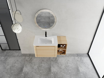 40'' Wall - Mounted Bathroom Vanity with White Ceramic Sink and Storage Shelves & 1 - Soft - Close Door, KD - Packing, Plywood, American White Oak - 1st Choice Furniture Direct