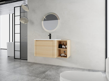 40'' Wall - Mounted Bathroom Vanity with White Ceramic Sink and Storage Shelves & 1 - Soft - Close Door, KD - Packing, Plywood, American White Oak - 1st Choice Furniture Direct