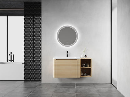 40'' Wall - Mounted Bathroom Vanity with White Ceramic Sink and Storage Shelves & 1 - Soft - Close Door, KD - Packing, Plywood, American White Oak - 1st Choice Furniture Direct