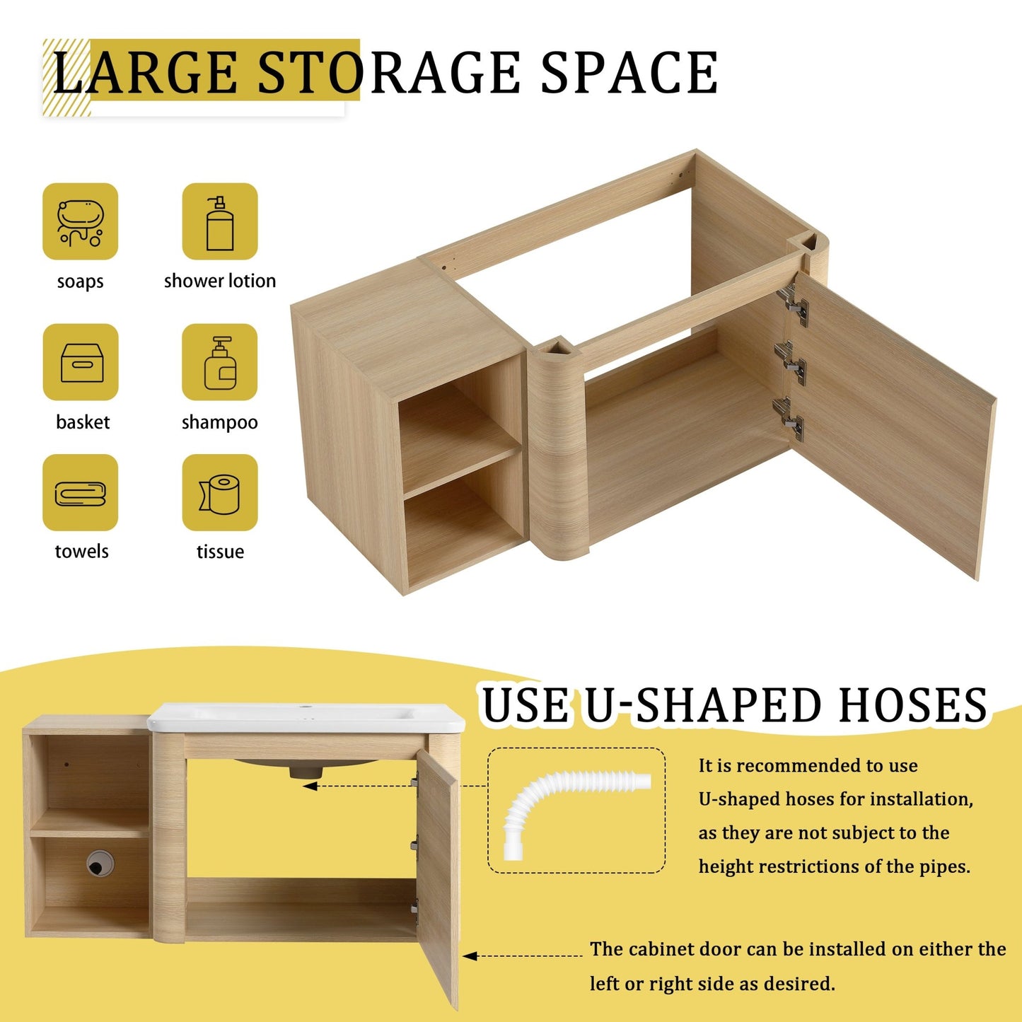 40'' Wall - Mounted Bathroom Vanity with White Ceramic Sink and Storage Shelves & 1 - Soft - Close Door, KD - Packing, Plywood, American White Oak - 1st Choice Furniture Direct