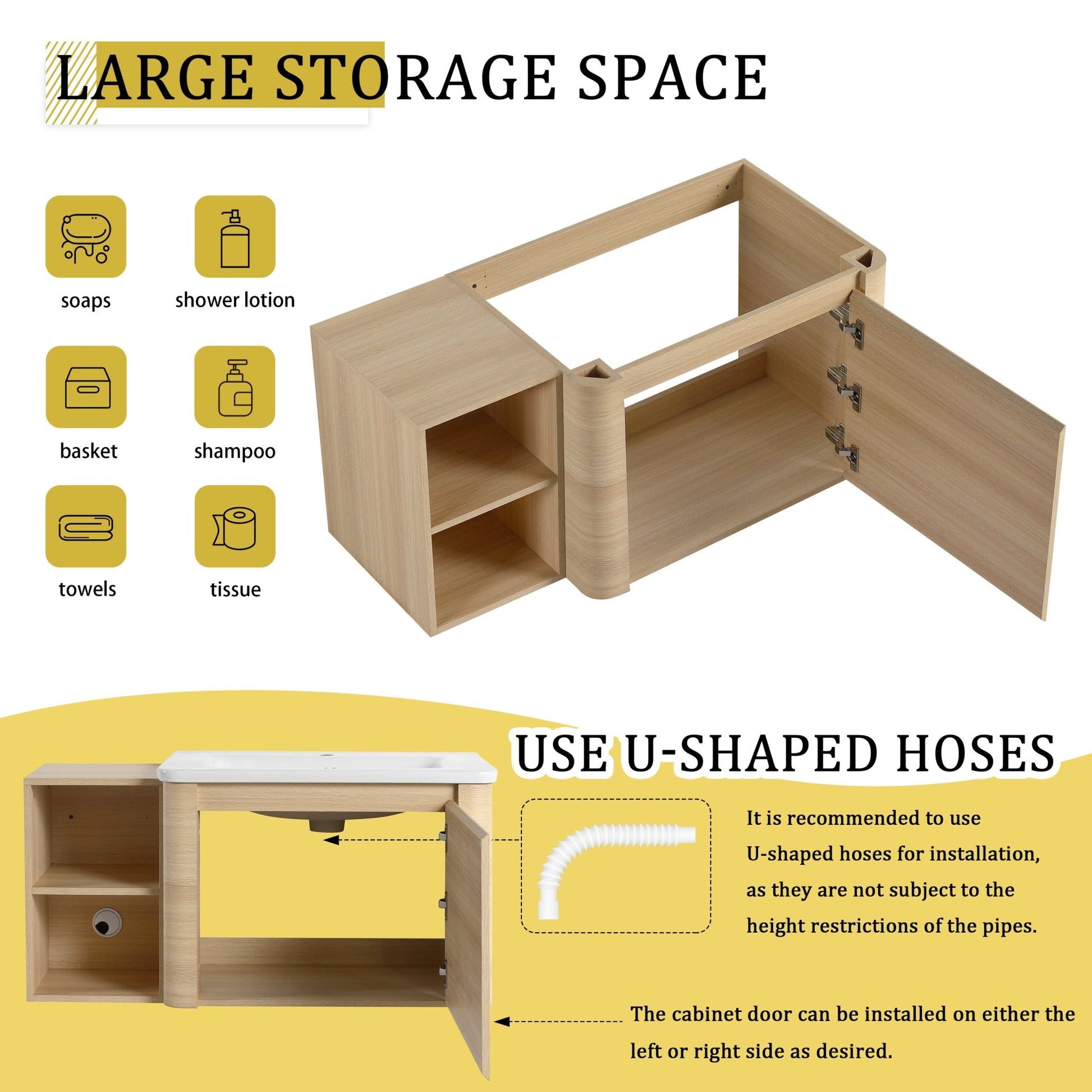 40'' Wall - Mounted Bathroom Vanity with White Ceramic Sink and Storage Shelves & 1 - Soft - Close Door, KD - Packing, Plywood, American White Oak - 1st Choice Furniture Direct