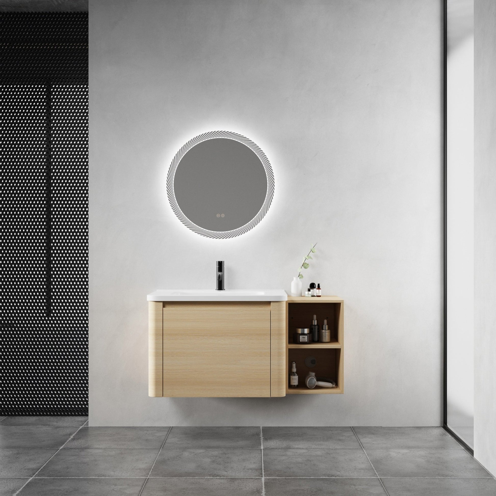 40'' Wall - Mounted Bathroom Vanity with White Ceramic Sink and Storage Shelves & 1 - Soft - Close Door, KD - Packing, Plywood, American White Oak - 1st Choice Furniture Direct