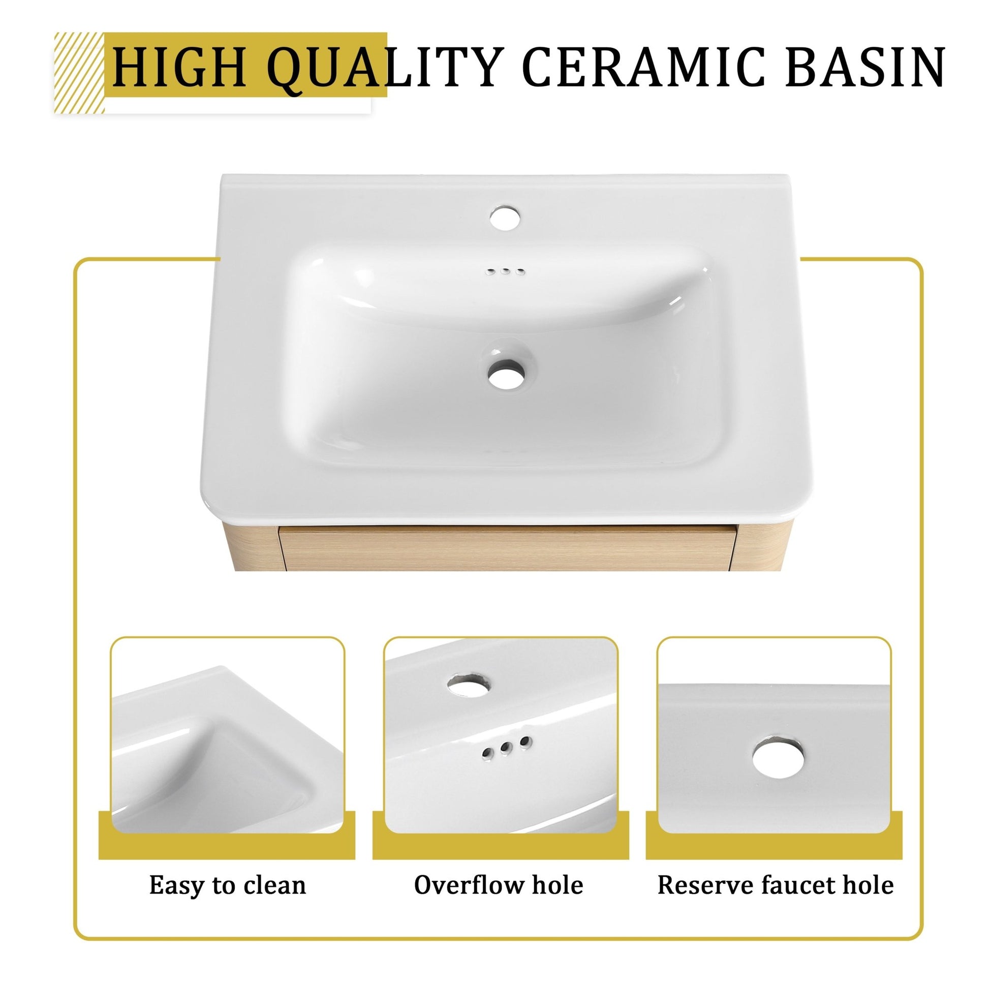 40'' Wall - Mounted Bathroom Vanity with White Ceramic Sink and Storage Shelves & 1 - Soft - Close Door, KD - Packing, Plywood, American White Oak - 1st Choice Furniture Direct