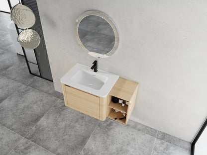 40'' Wall - Mounted Bathroom Vanity with White Ceramic Sink and Storage Shelves & 1 - Soft - Close Door, KD - Packing, Plywood, American White Oak - 1st Choice Furniture Direct